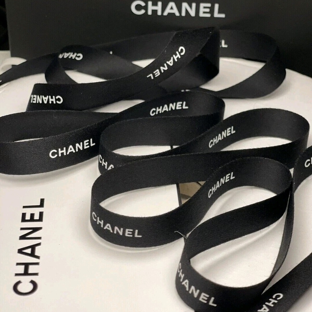 CHANEL Black Satin Logo Ribbon 2 (Two) Yards 5/8" Boutique Gift Packaging - Picture 2 of 3